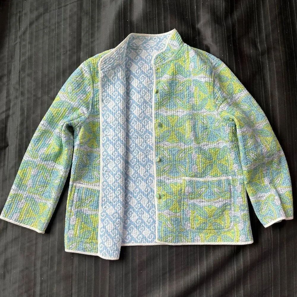 J. McLaughlin Reversible Quilted Cotton Jacket 3/4 Sleeve S
